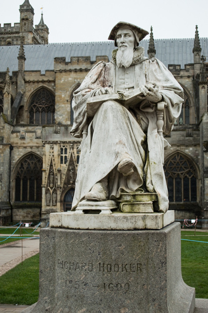 A statue of Richard Hooker stands on nearby Exeter Cathedral