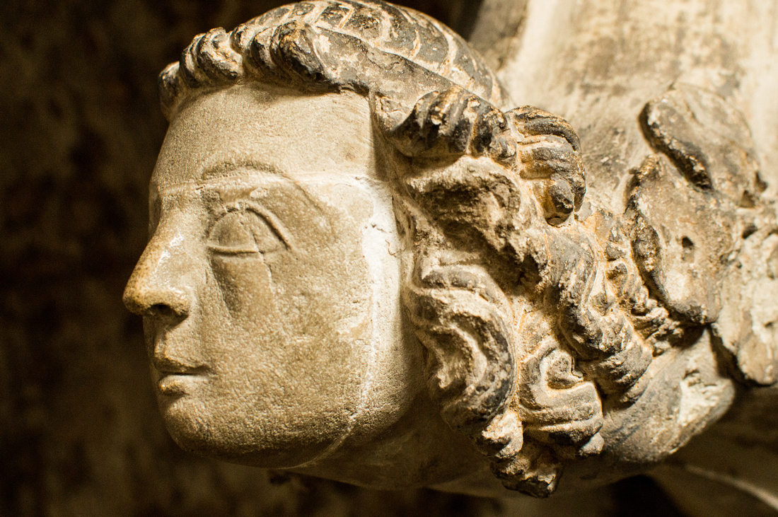 A medieval face sculpted