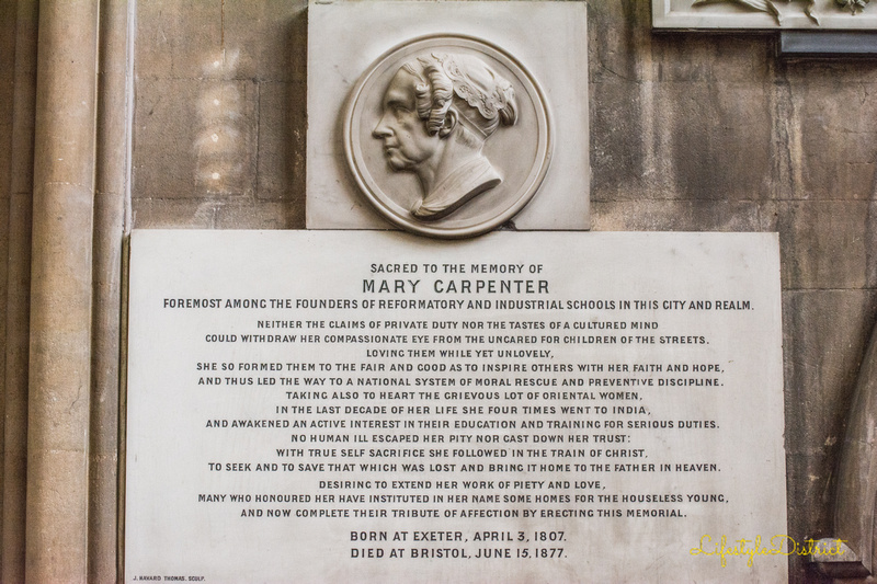 During our visit of Bristol Cathedral we spotted a plaque dedicated to Mary Carpenter.  Virginia Allwood, Le Shop UK Photography