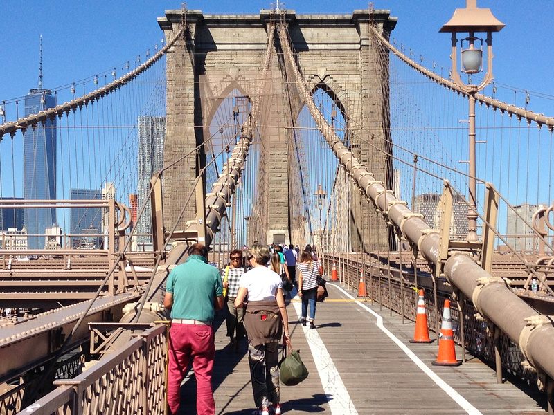 Walking across Brooklyn Bridge is a must-do when visiting New York City, USA.